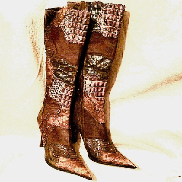 Steve Madden LUXE Croc/Ponyhair Boots Sz 8